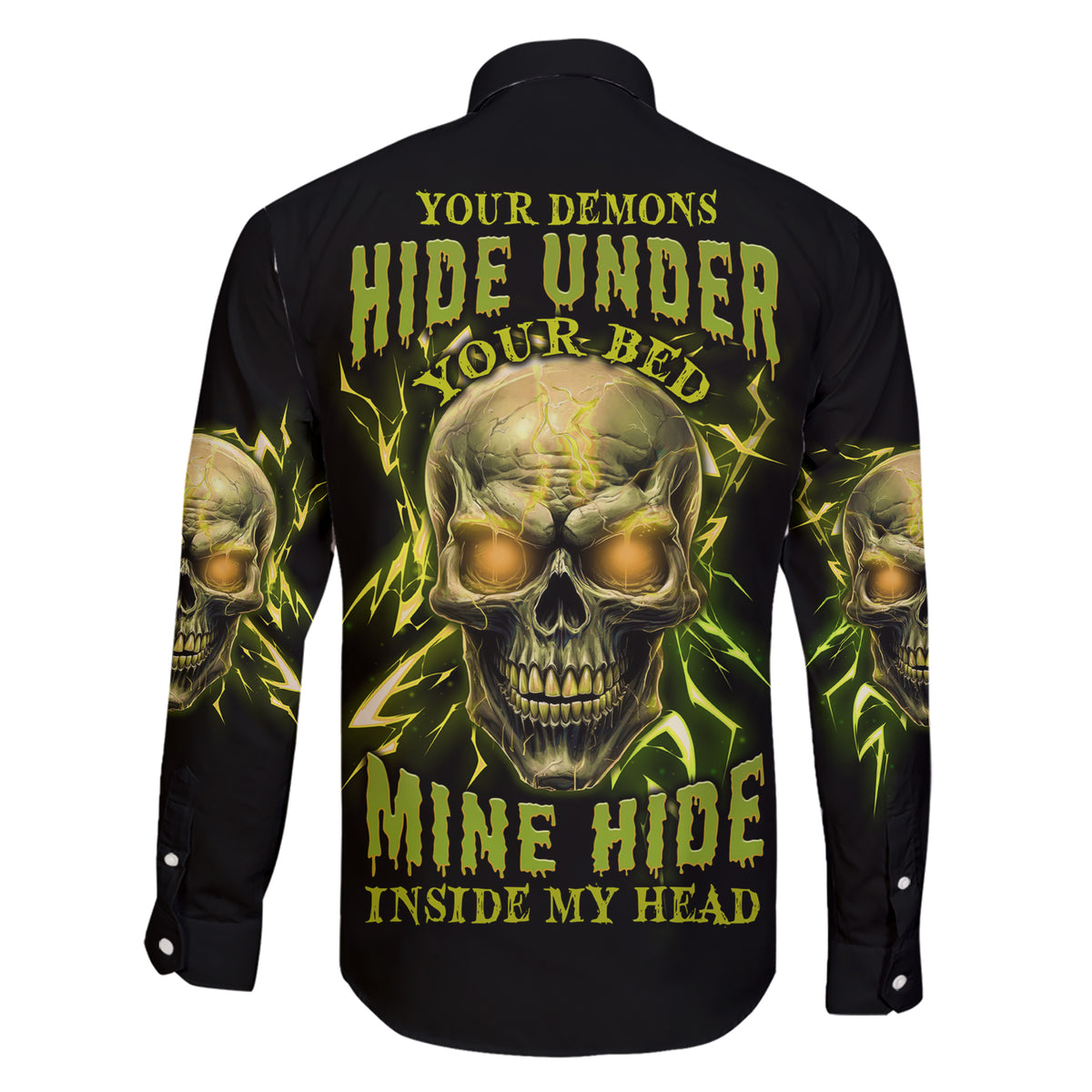 Your Demons Hide Under Your Bed Family Matching Short Sleeve Bodycon Dress and Hawaiian Shirt - Wonder Print Shop