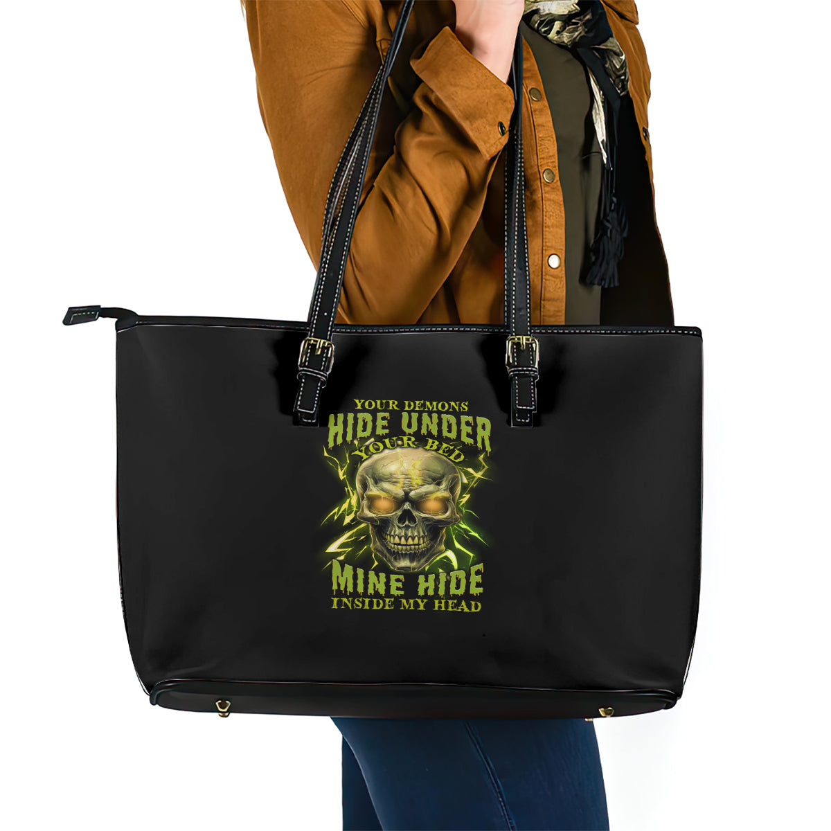 Your Demons Hide Under Your Bed Leather Tote Bag - Wonder Print Shop