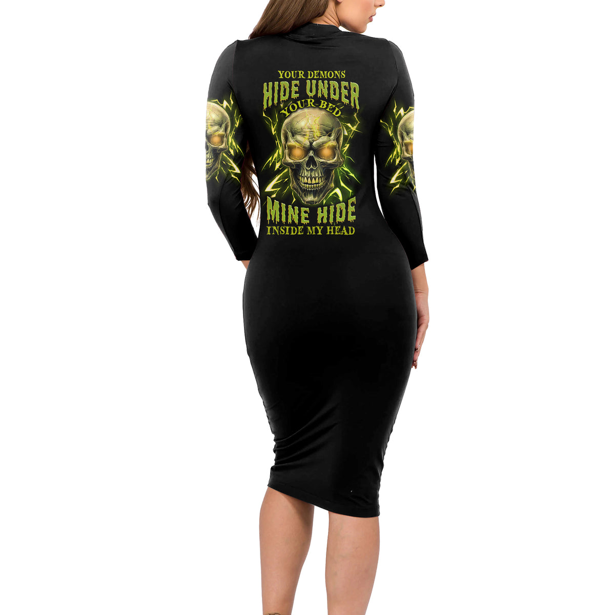 Your Demons Hide Under Your Bed Long Sleeve Bodycon Dress - Wonder Print Shop