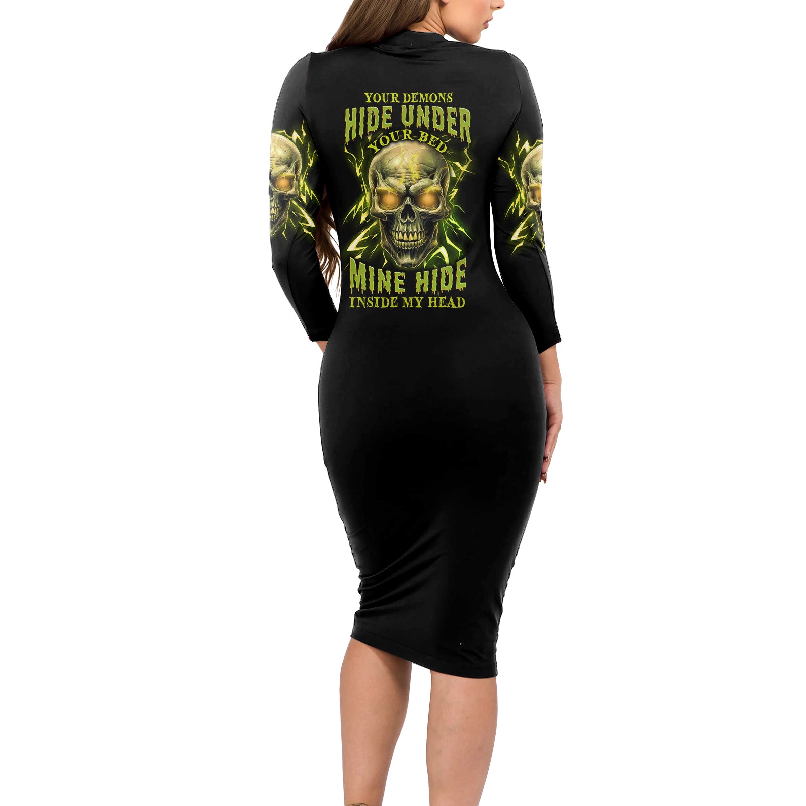 Your Demons Hide Under Your Bed Long Sleeve Bodycon Dress - Wonder Print Shop