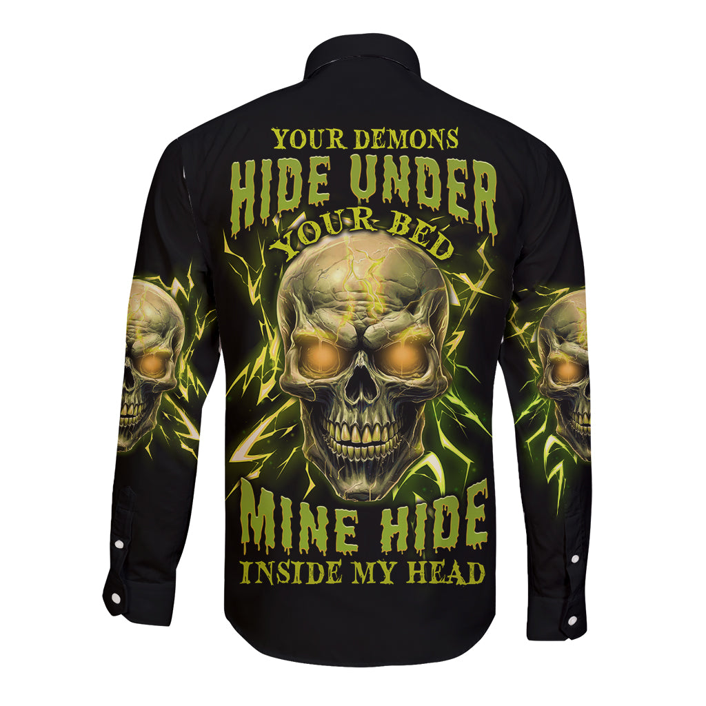 Your Demons Hide Under Your Bed Long Sleeve Button Shirt - Wonder Print Shop