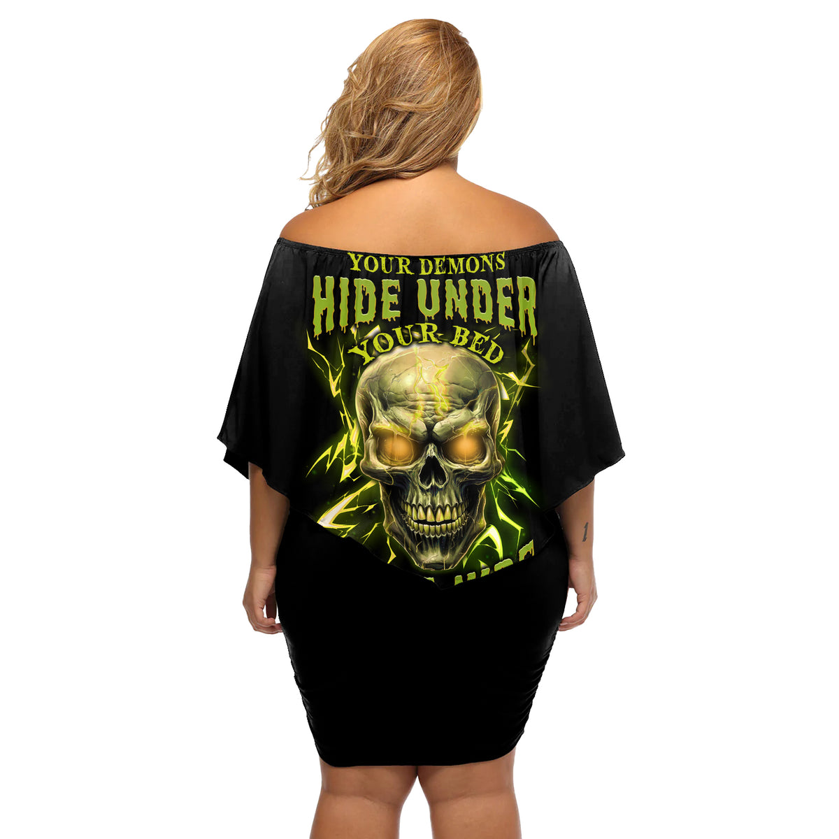 Your Demons Hide Under Your Bed Off Shoulder Short Dress - Wonder Print Shop