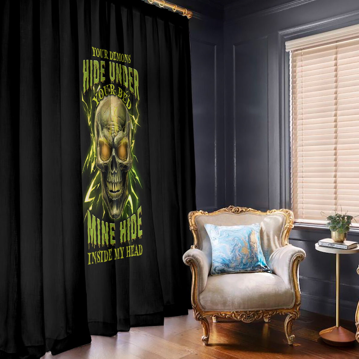 Your Demons Hide Under Your Bed Window Curtain - Wonder Print Shop