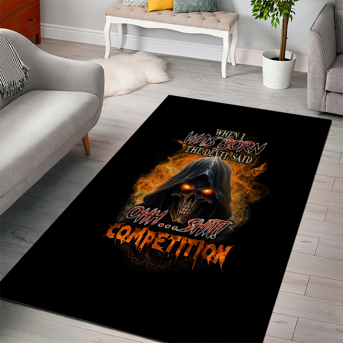 When I Was Born Reaper Fire Area Rug - Wonder Print Shop