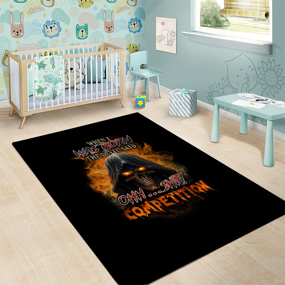 When I Was Born Reaper Fire Area Rug - Wonder Print Shop