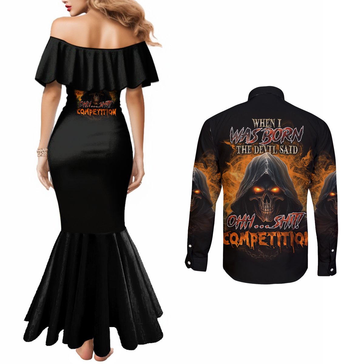 when-i-was-born-reaper-fire-couples-matching-mermaid-dress-and-long-sleeve-button-shirt