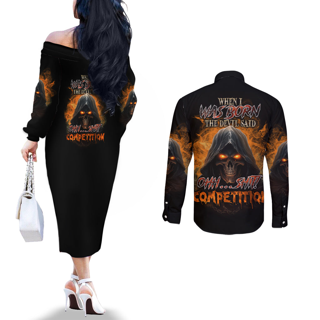 when-i-was-born-reaper-fire-couples-matching-off-the-shoulder-long-sleeve-dress-and-long-sleeve-button-shirt