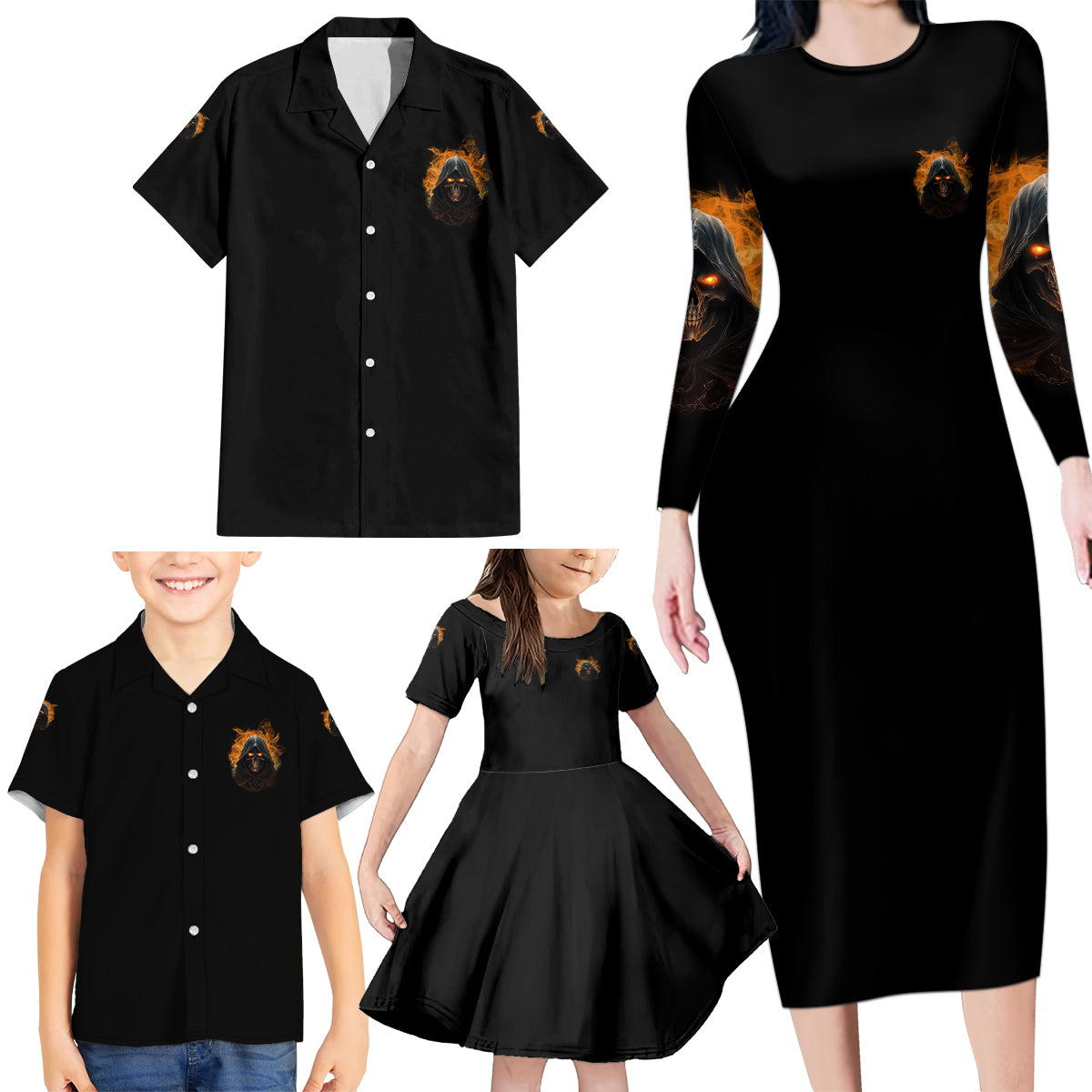 When I Was Born Reaper Fire Family Matching Long Sleeve Bodycon Dress and Hawaiian Shirt - Wonder Print Shop