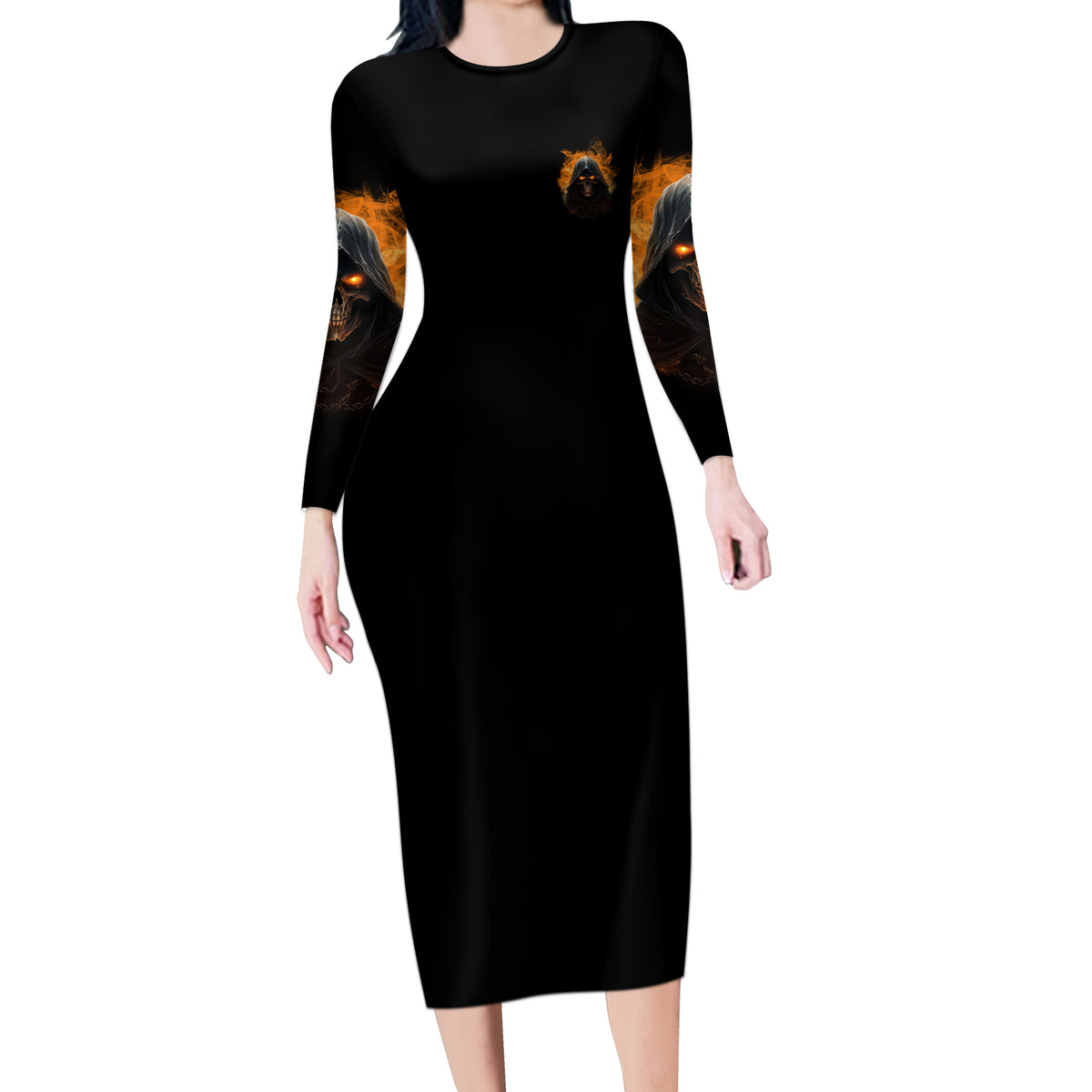 When I Was Born Reaper Fire Long Sleeve Bodycon Dress - Wonder Print Shop