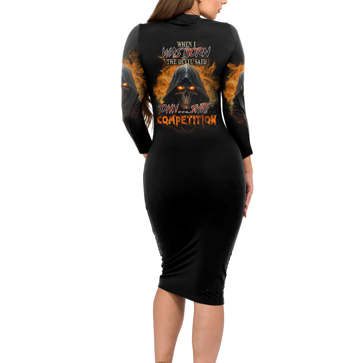 When I Was Born Reaper Fire Long Sleeve Bodycon Dress - Wonder Print Shop