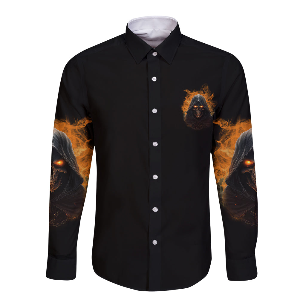 When I Was Born Reaper Fire Long Sleeve Button Shirt - Wonder Print Shop