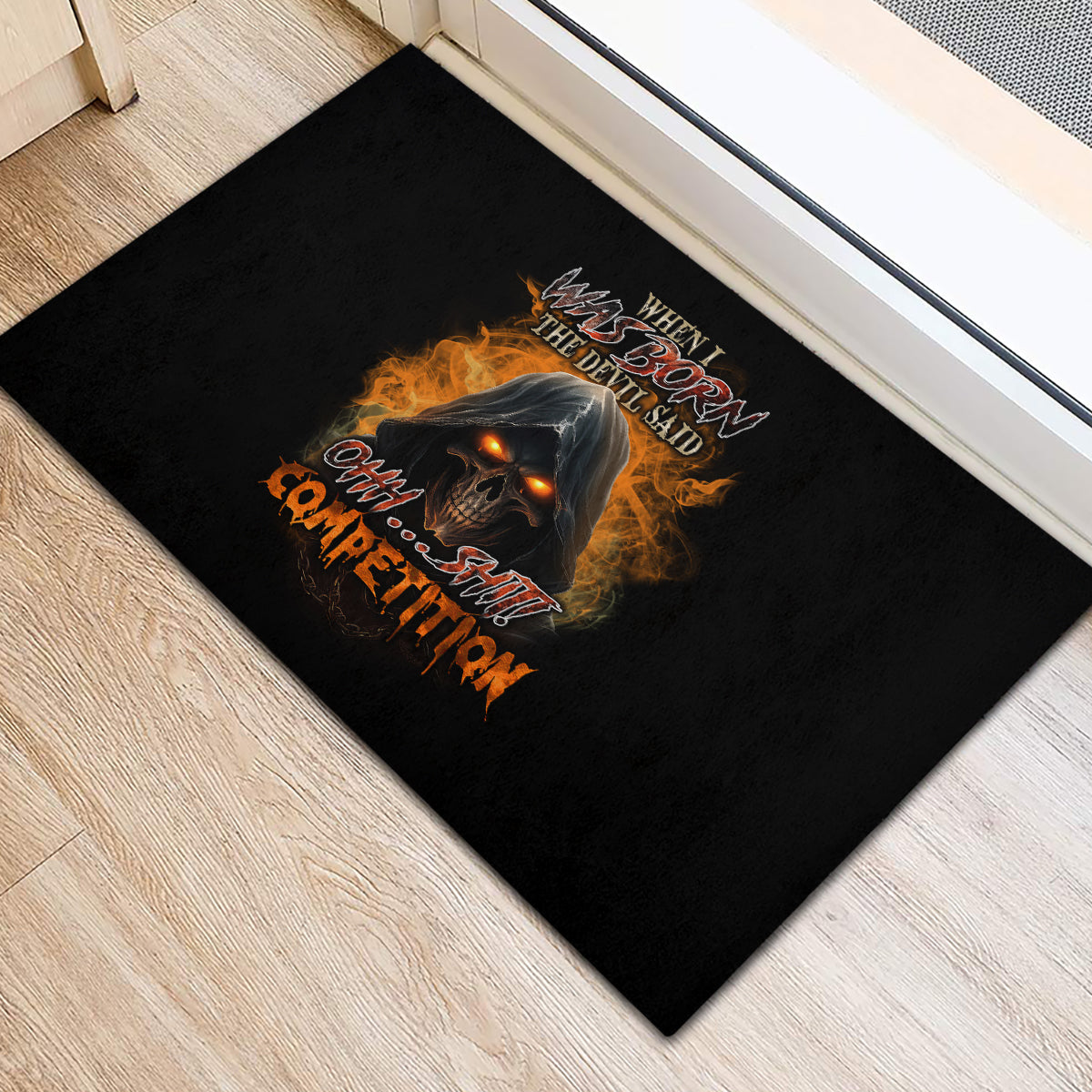 When I Was Born Reaper Fire Rubber Doormat - Wonder Print Shop