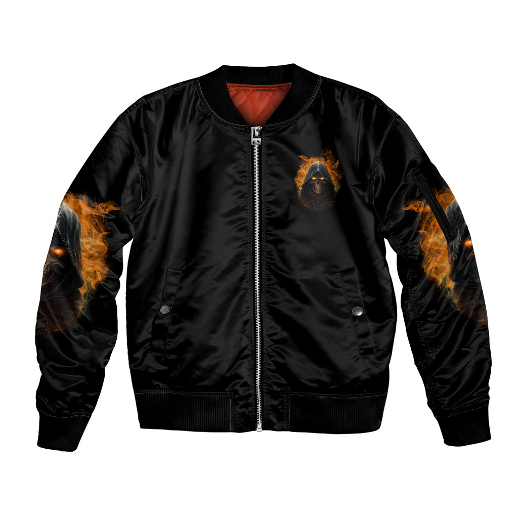 When I Was Born Reaper Fire Sleeve Zip Bomber Jacket - Wonder Print Shop