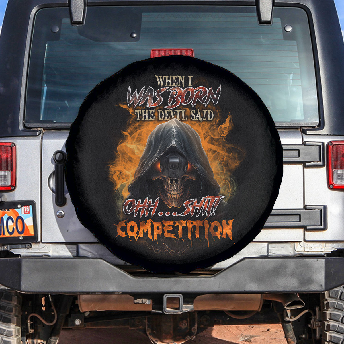 When I Was Born Reaper Fire Spare Tire Cover - Wonder Print Shop