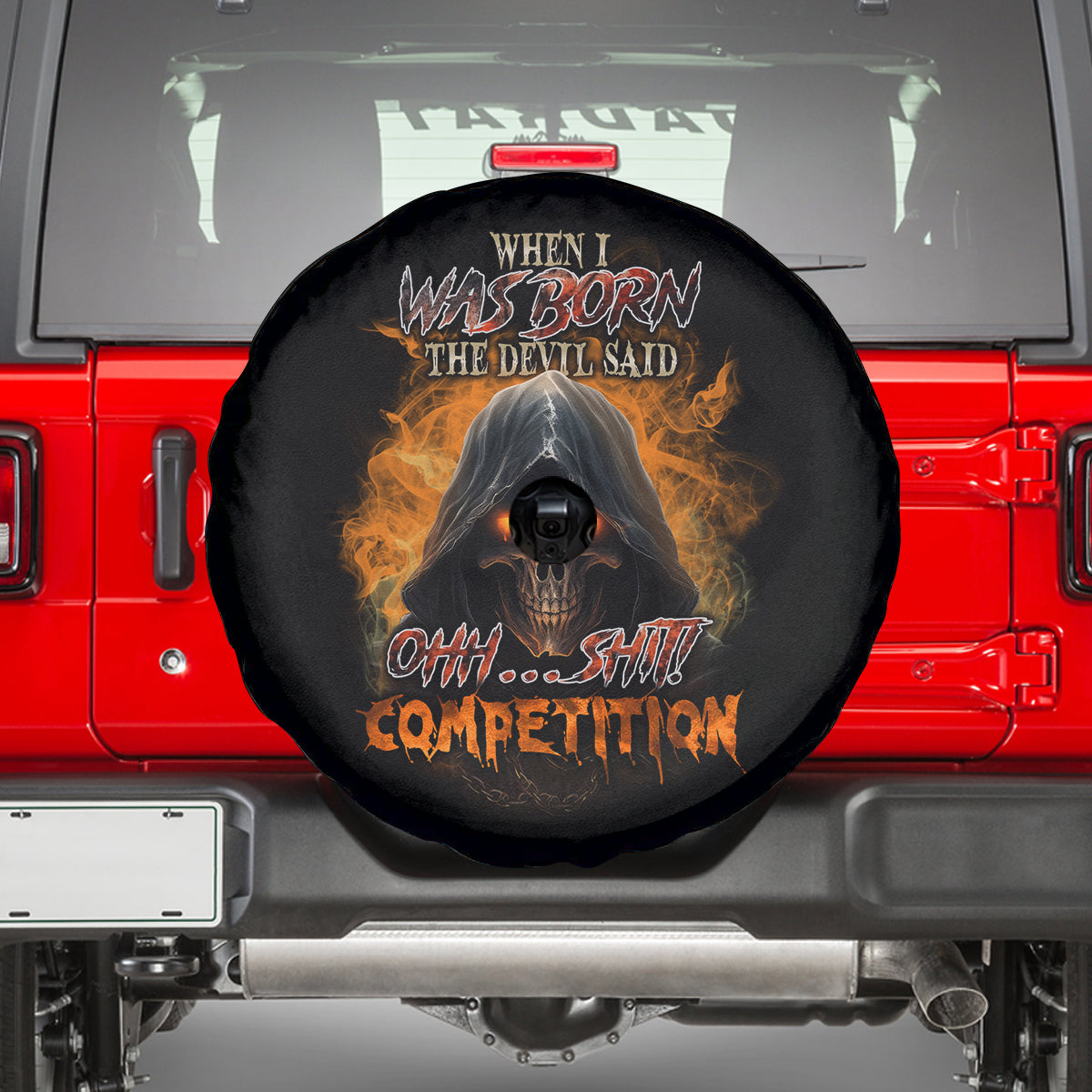 When I Was Born Reaper Fire Spare Tire Cover - Wonder Print Shop