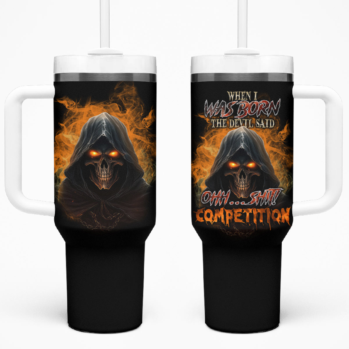 When I Was Born Reaper Fire Tumbler With Handle - Wonder Print Shop