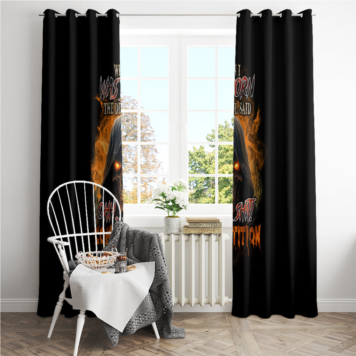 When I Was Born Reaper Fire Window Curtain - Wonder Print Shop