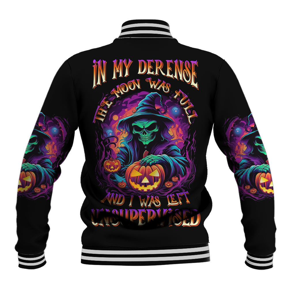 In My Defense I Was Left Unsupervised Halloween Baseball Jacket - Wonder Print Shop