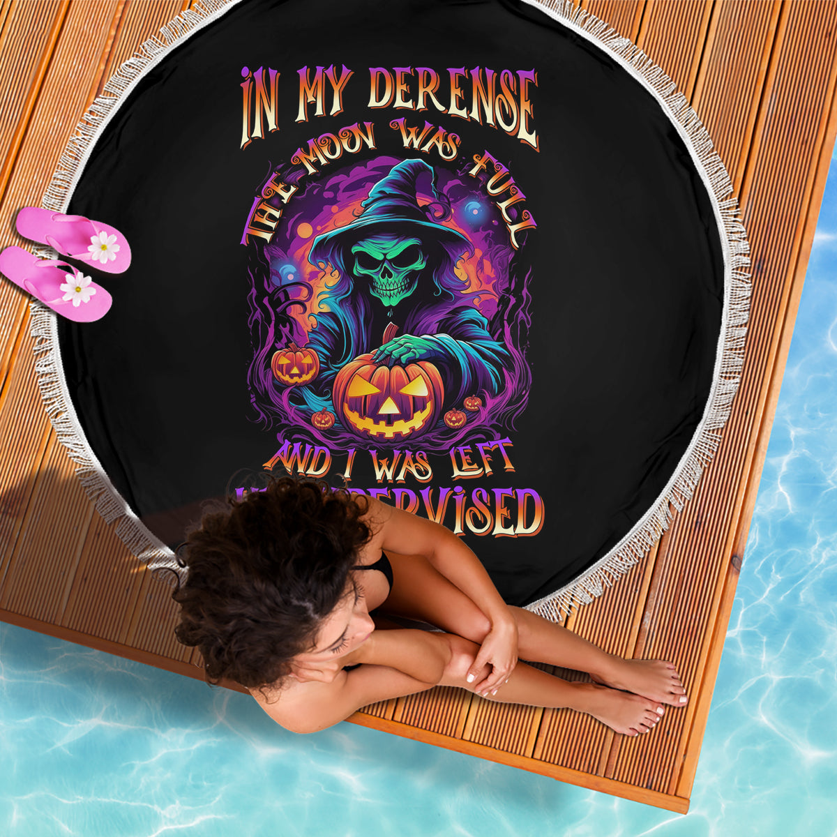 In My Defense I Was Left Unsupervised Halloween Beach Blanket - Wonder Print Shop
