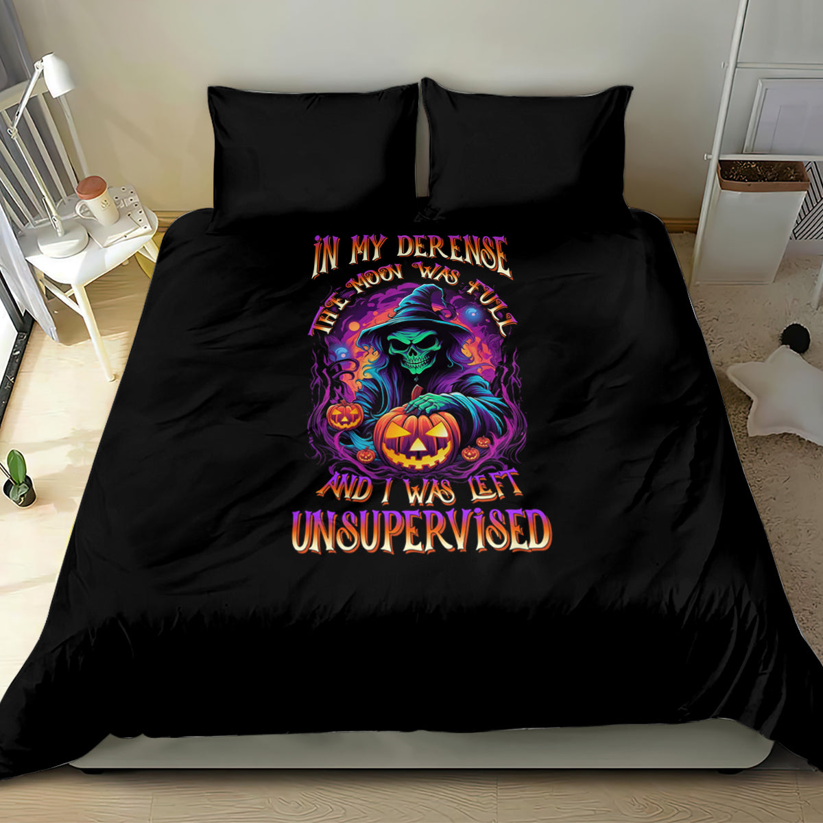 In My Defense I Was Left Unsupervised Halloween Bedding Set - Wonder Print Shop