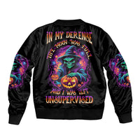 In My Defense I Was Left Unsupervised Halloween Bomber Jacket - Wonder Print Shop