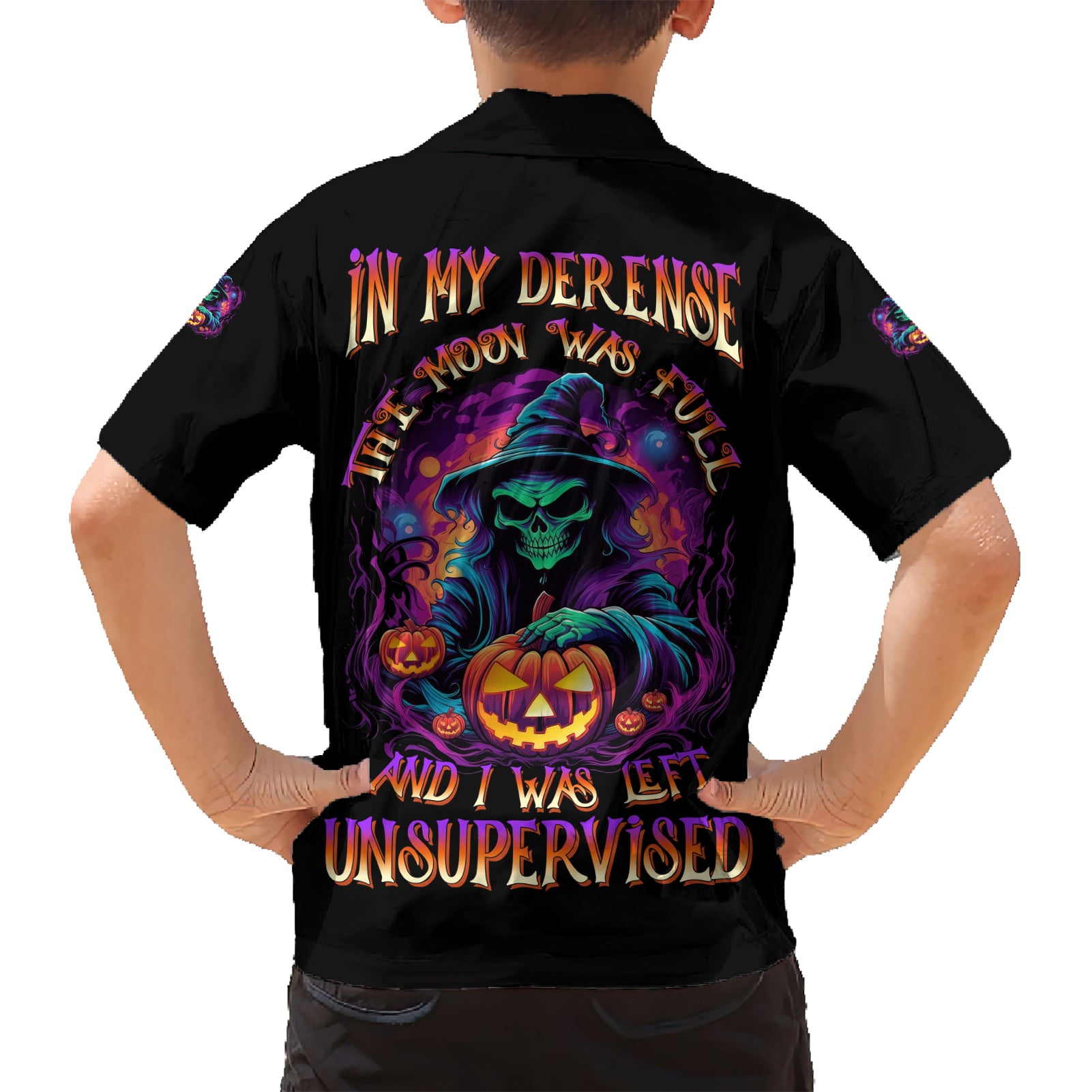 In My Defense I Was Left Unsupervised Halloween Kid Hawaiian Shirt - Wonder Print Shop