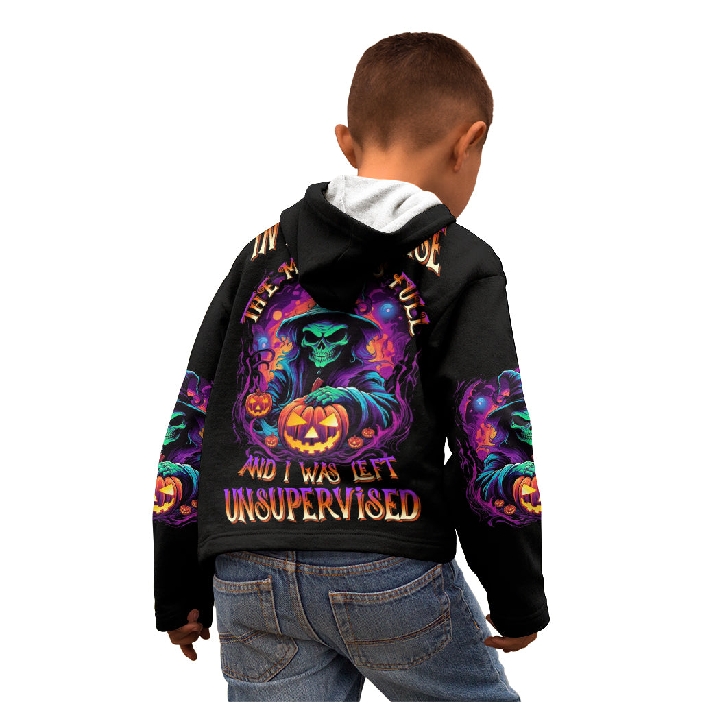 In My Defense I Was Left Unsupervised Halloween Kid Hoodie - Wonder Print Shop