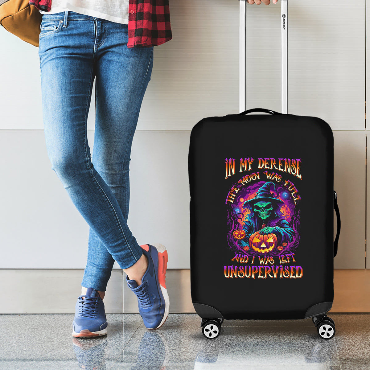 In My Defense I Was Left Unsupervised Halloween Luggage Cover - Wonder Print Shop