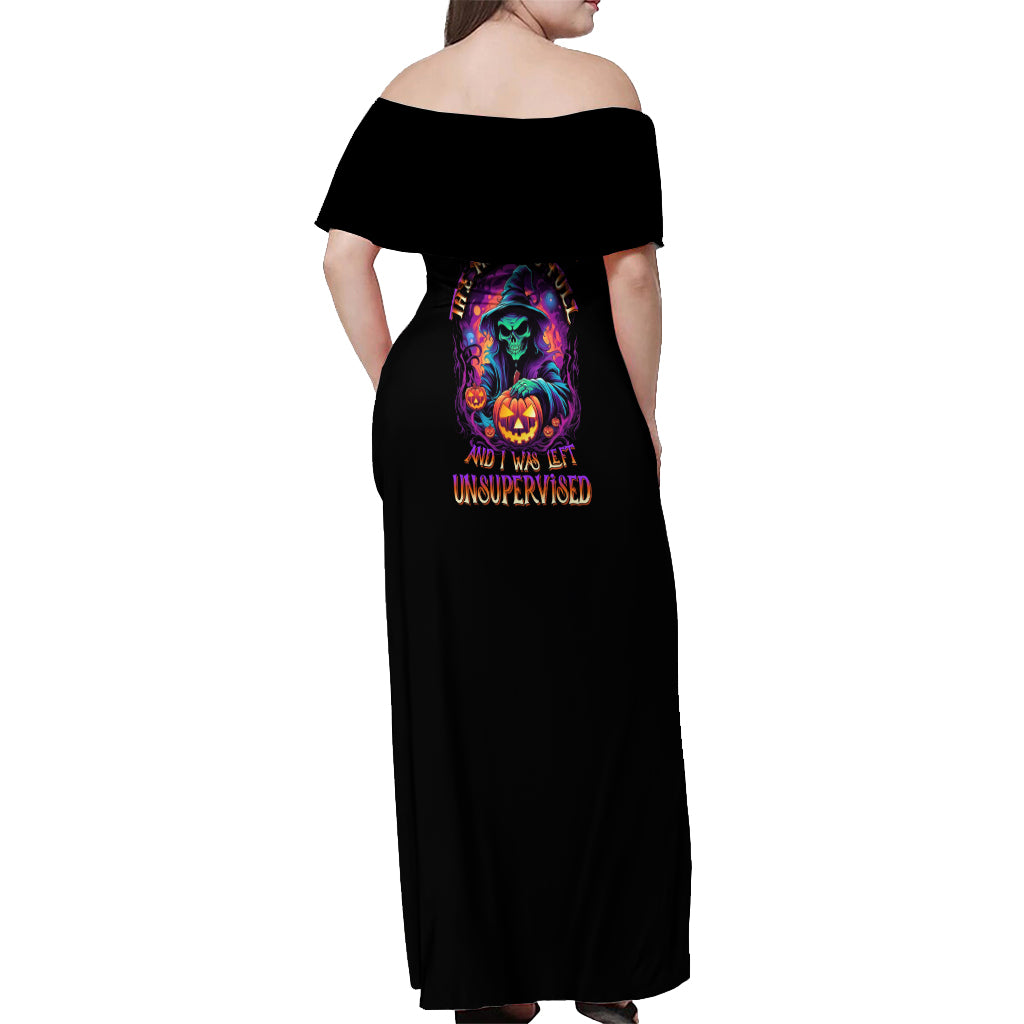In My Defense I Was Left Unsupervised Halloween Off Shoulder Maxi Dress - Wonder Print Shop