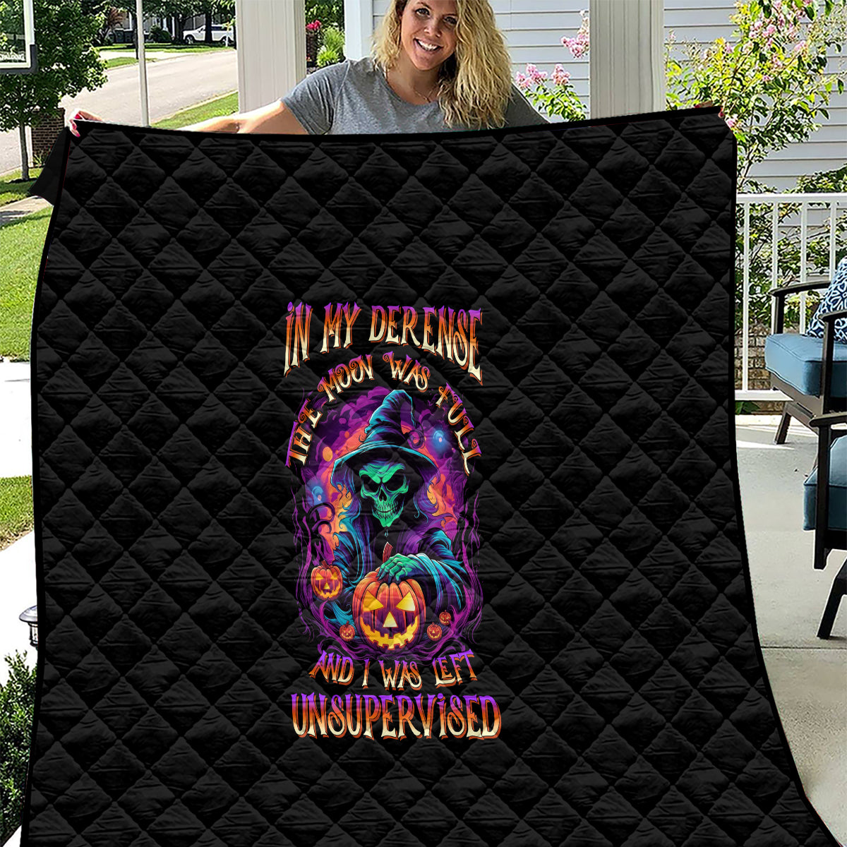 In My Defense I Was Left Unsupervised Halloween Quilt - Wonder Print Shop
