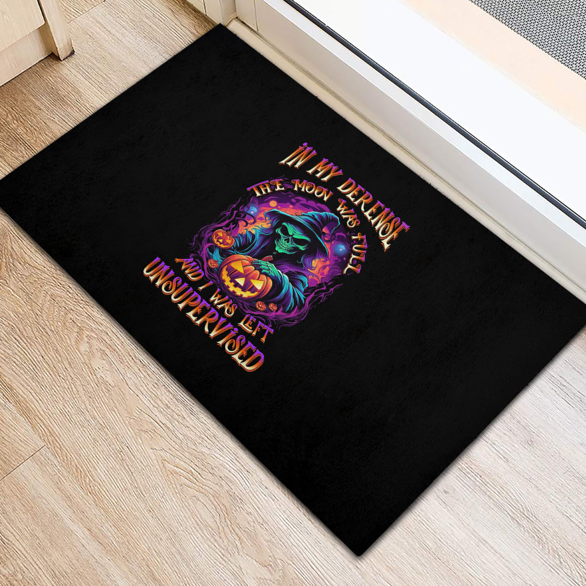 In My Defense I Was Left Unsupervised Halloween Rubber Doormat - Wonder Print Shop
