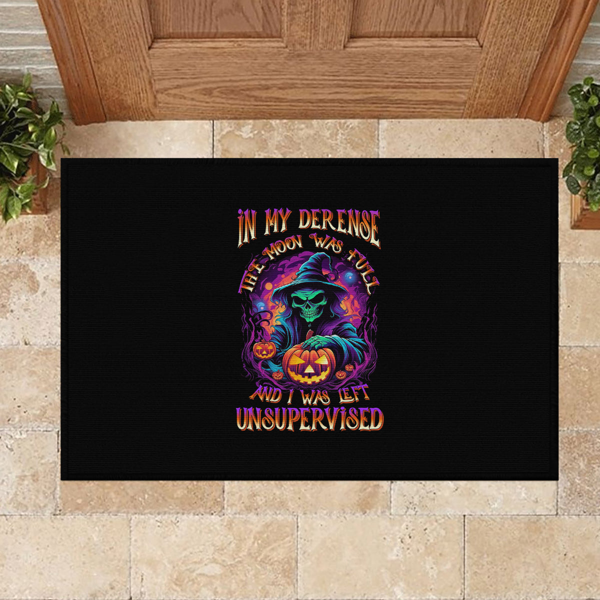 In My Defense I Was Left Unsupervised Halloween Rubber Doormat - Wonder Print Shop