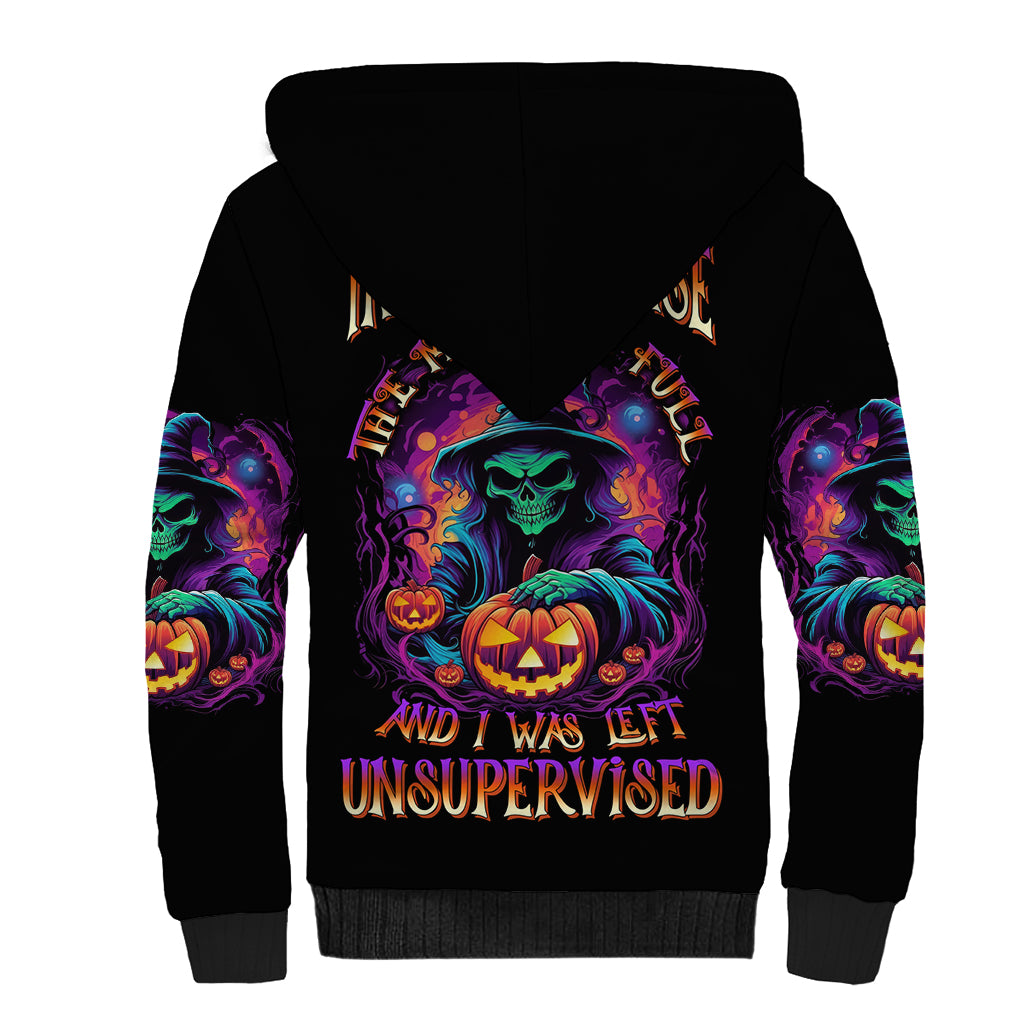 In My Defense I Was Left Unsupervised Halloween Sherpa Hoodie - Wonder Print Shop