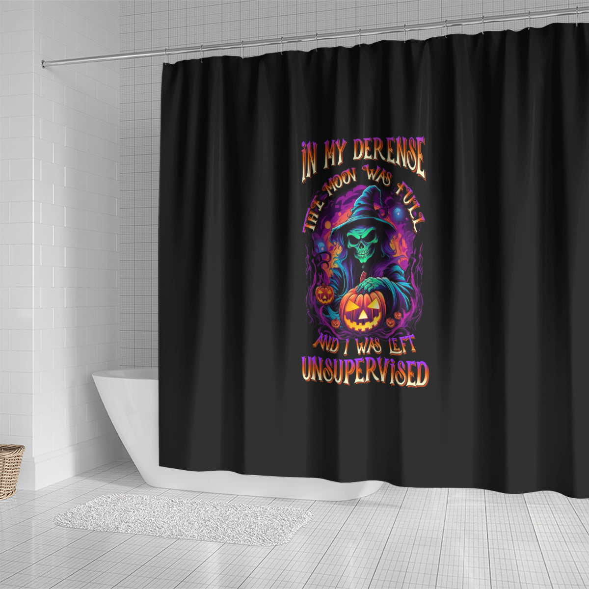 in-my-defense-i-was-left-unsupervised-halloween-shower-curtain