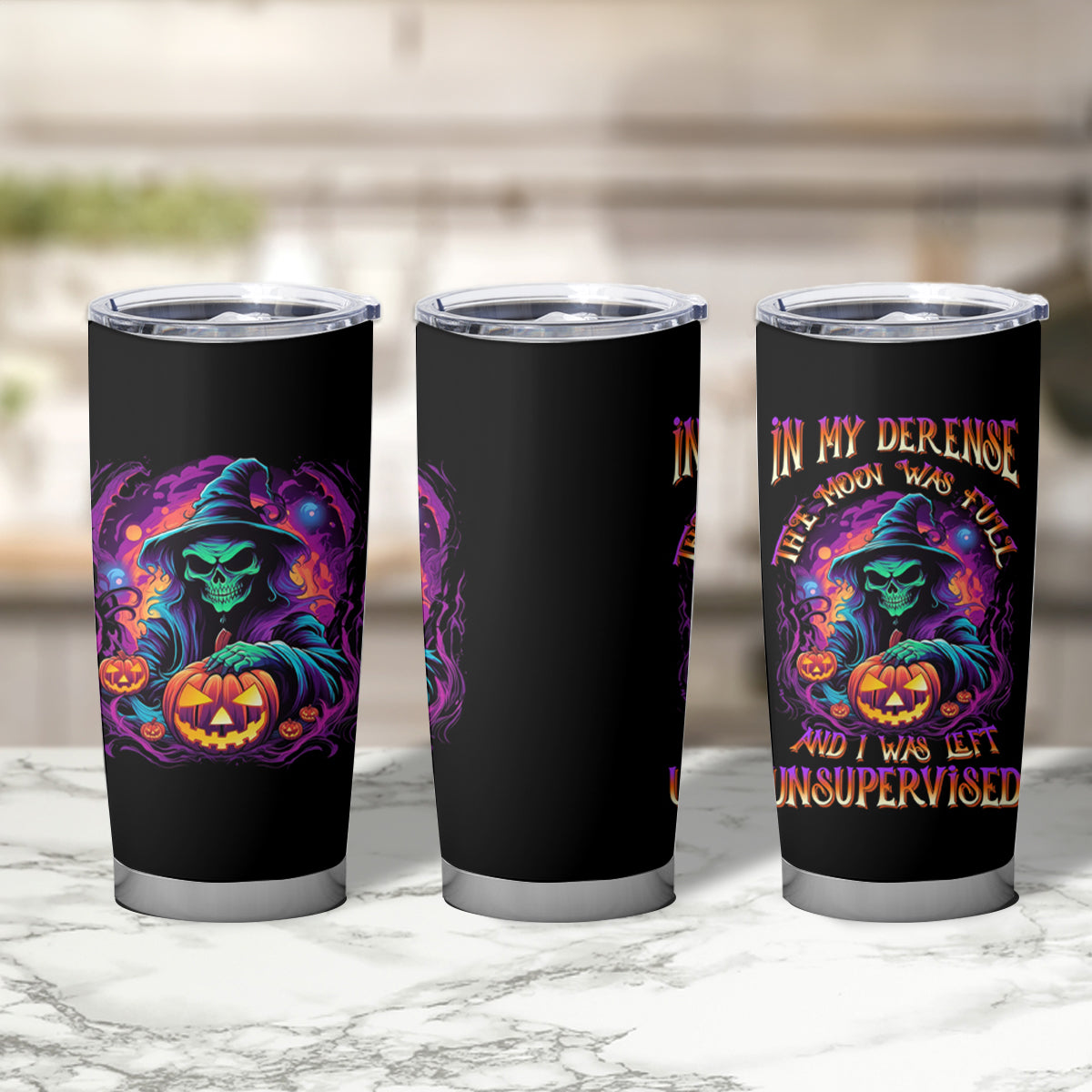 In My Defense I Was Left Unsupervised Halloween Tumbler Cup - Wonder Print Shop