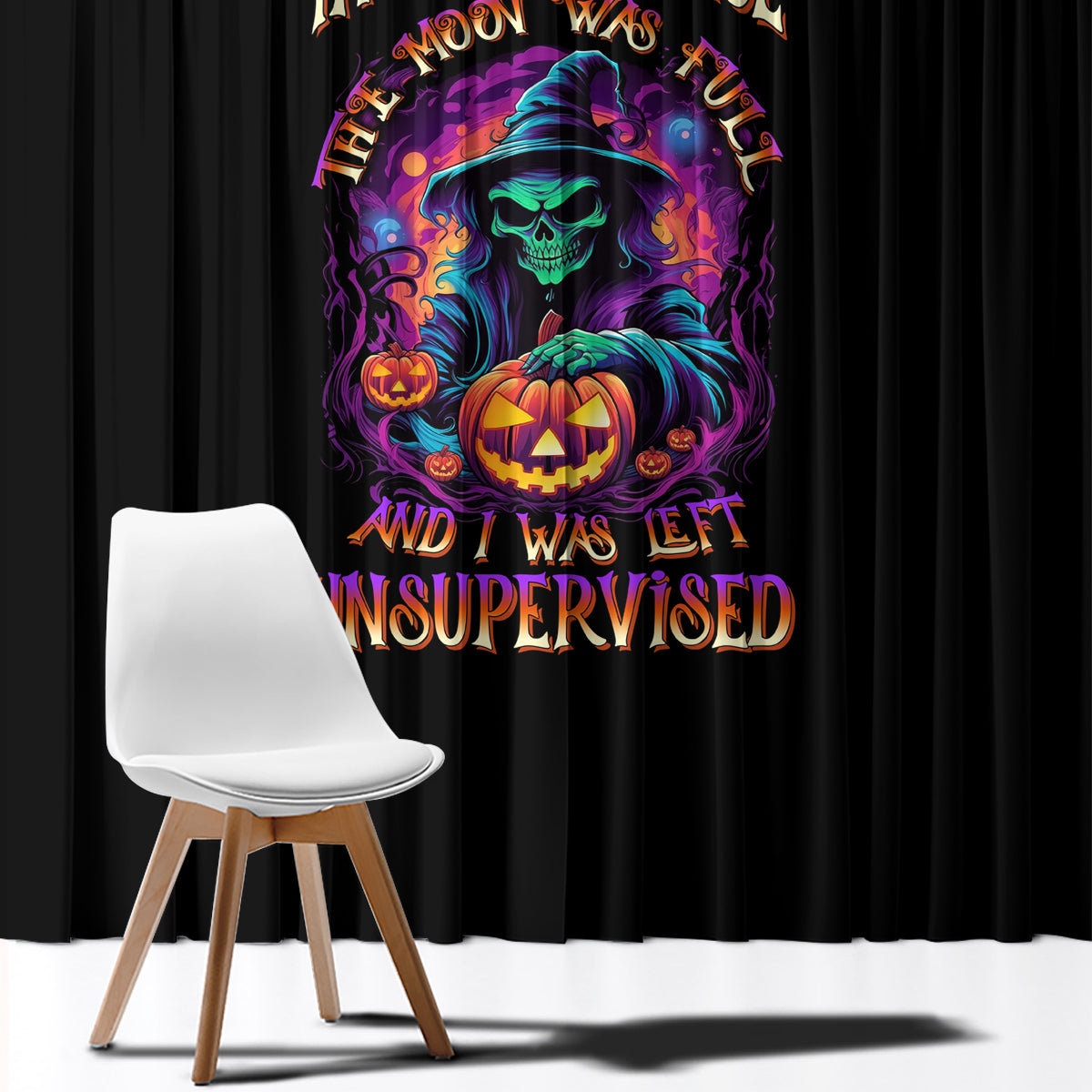 In My Defense I Was Left Unsupervised Halloween Window Curtain - Wonder Print Shop