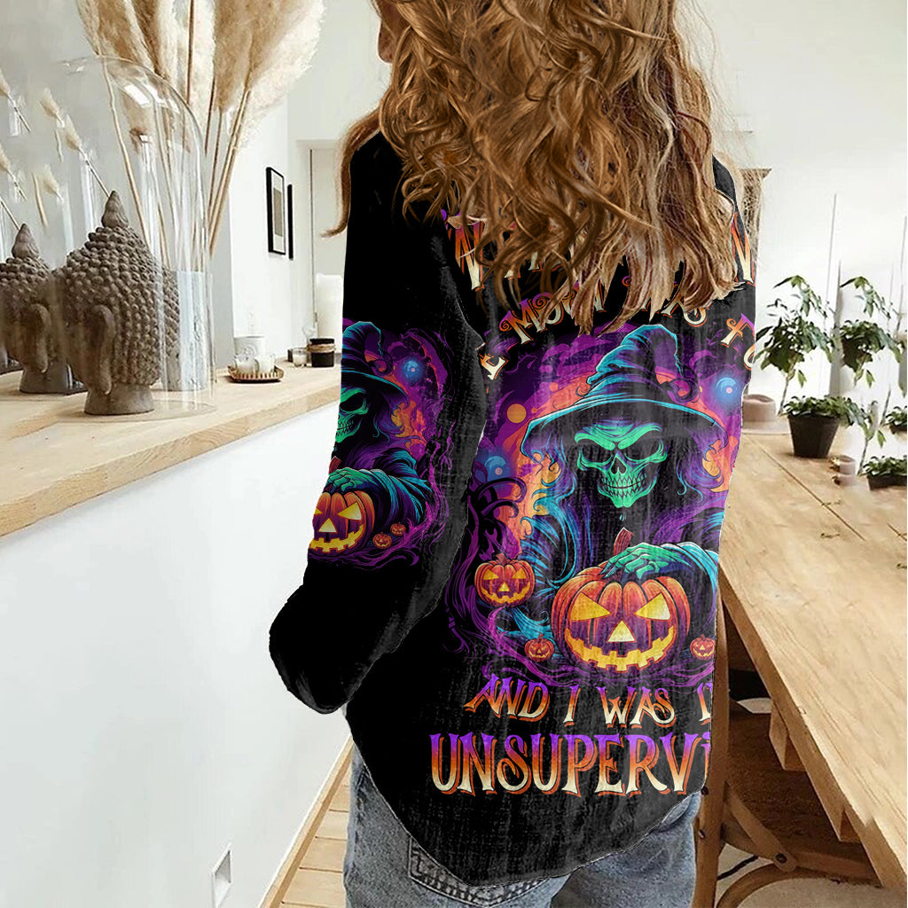 In My Defense I Was Left Unsupervised Halloween Women Casual Shirt - Wonder Print Shop