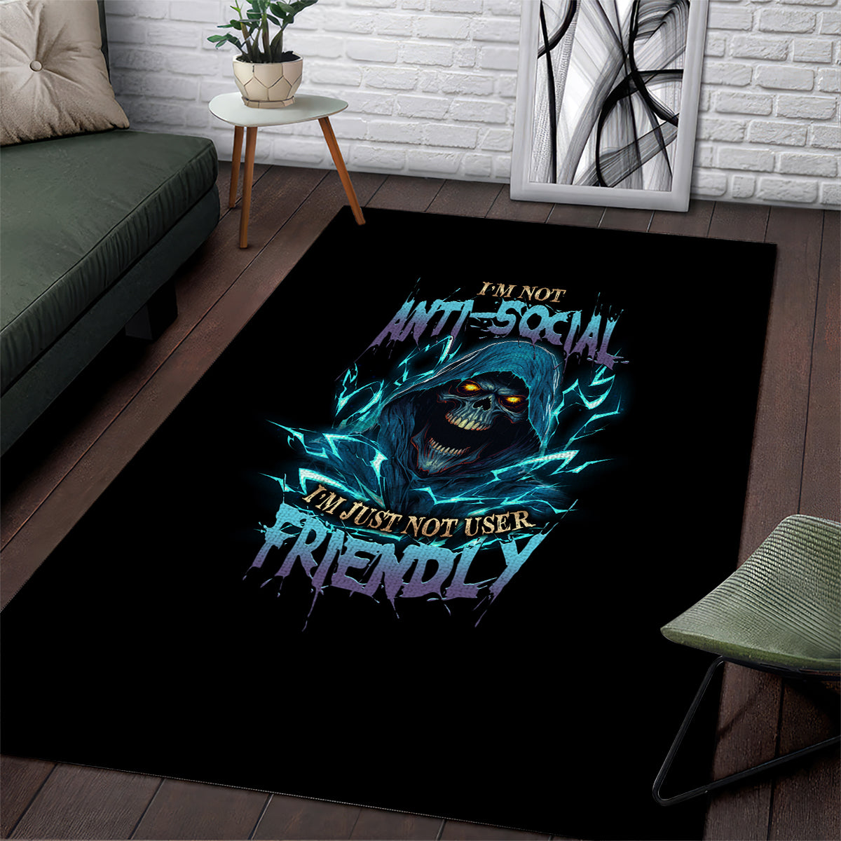 I'm Not Anti-social Mad Reaper Skull Area Rug - Wonder Print Shop