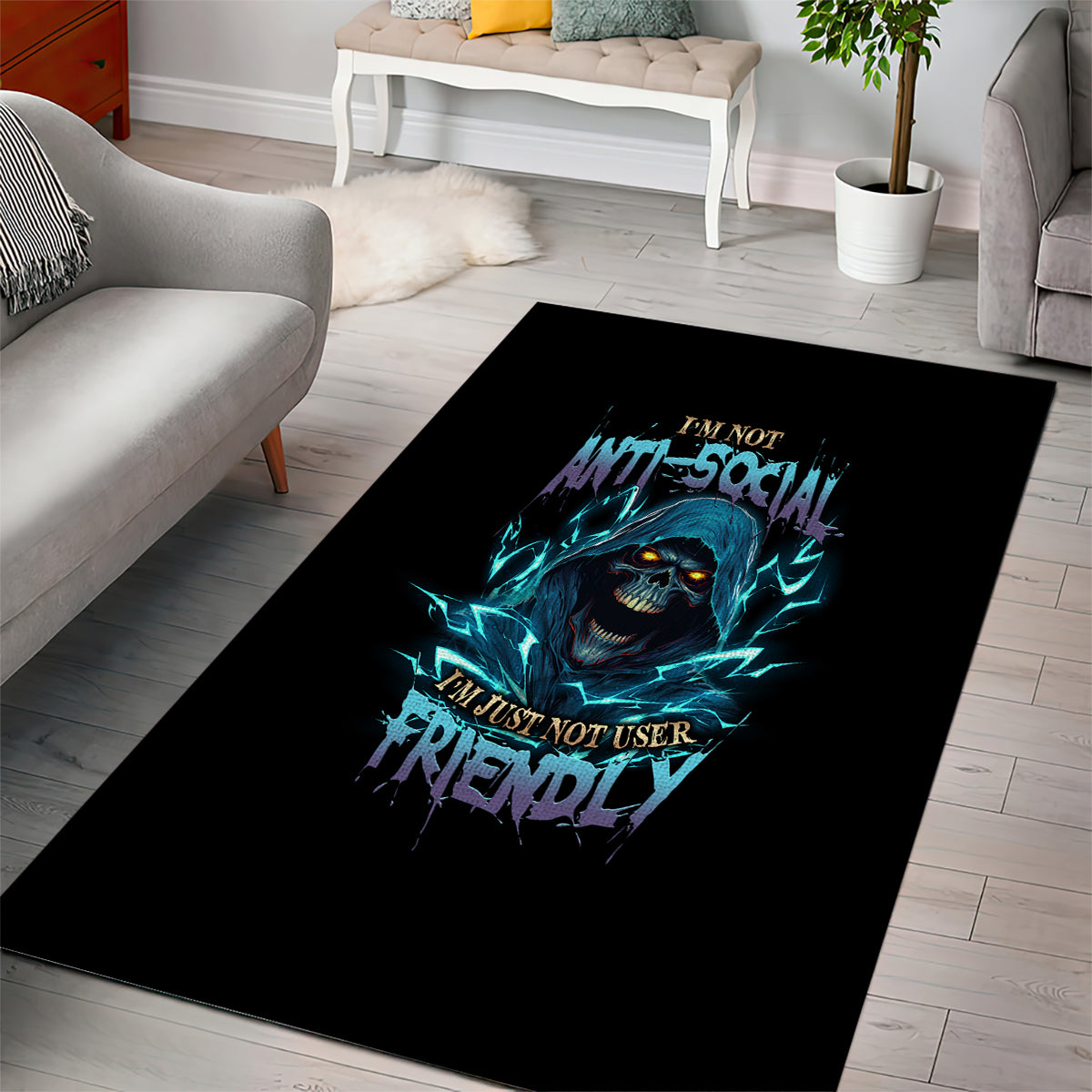 I'm Not Anti-social Mad Reaper Skull Area Rug - Wonder Print Shop
