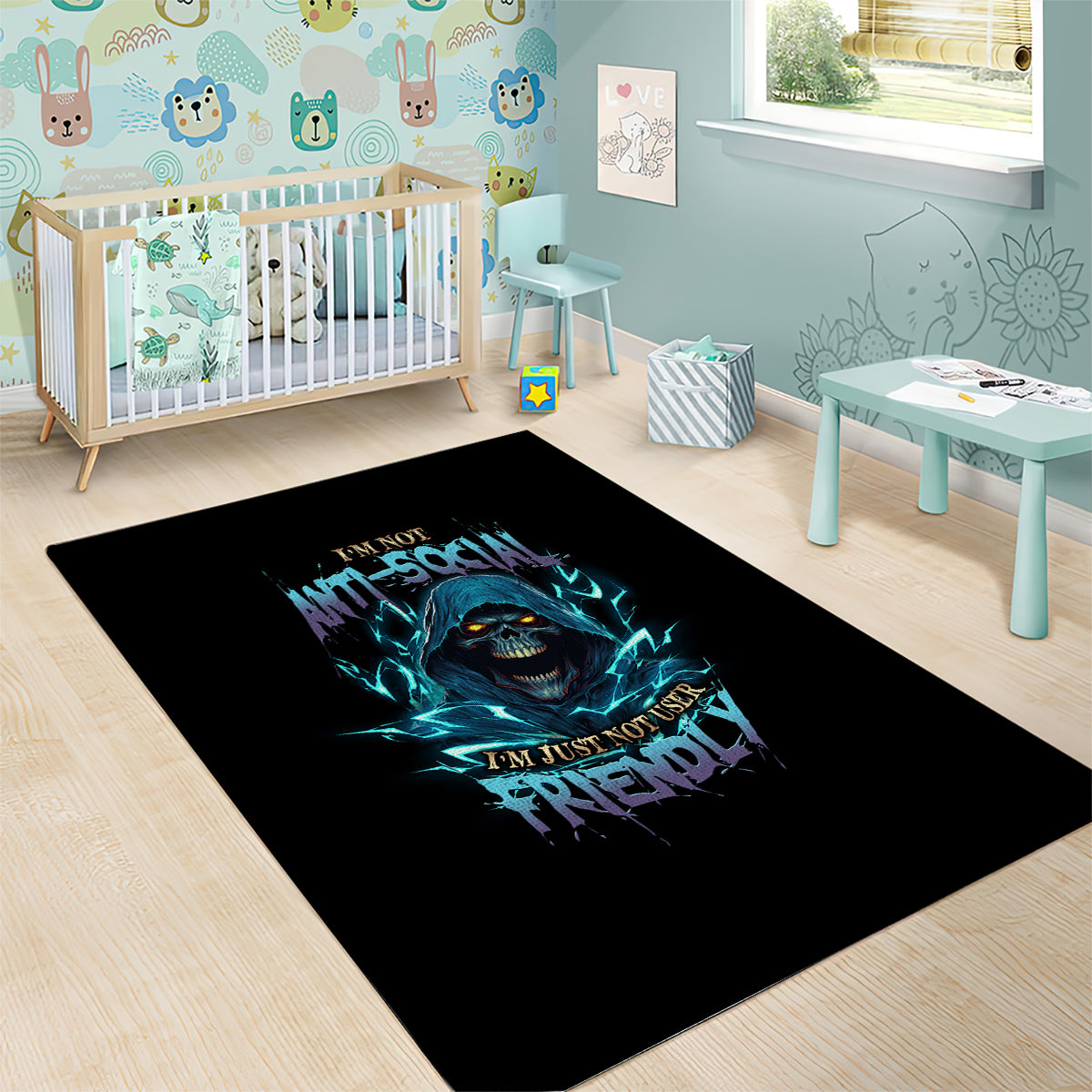 I'm Not Anti-social Mad Reaper Skull Area Rug - Wonder Print Shop