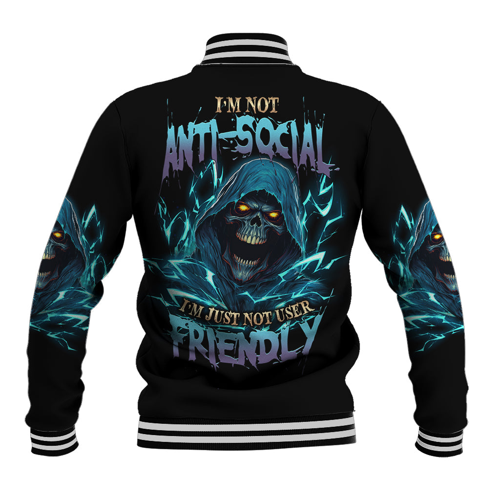 I'm Not Anti-social Mad Reaper Skull Baseball Jacket - Wonder Print Shop