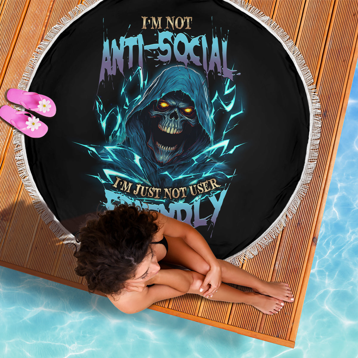 I'm Not Anti-social Mad Reaper Skull Beach Blanket - Wonder Print Shop
