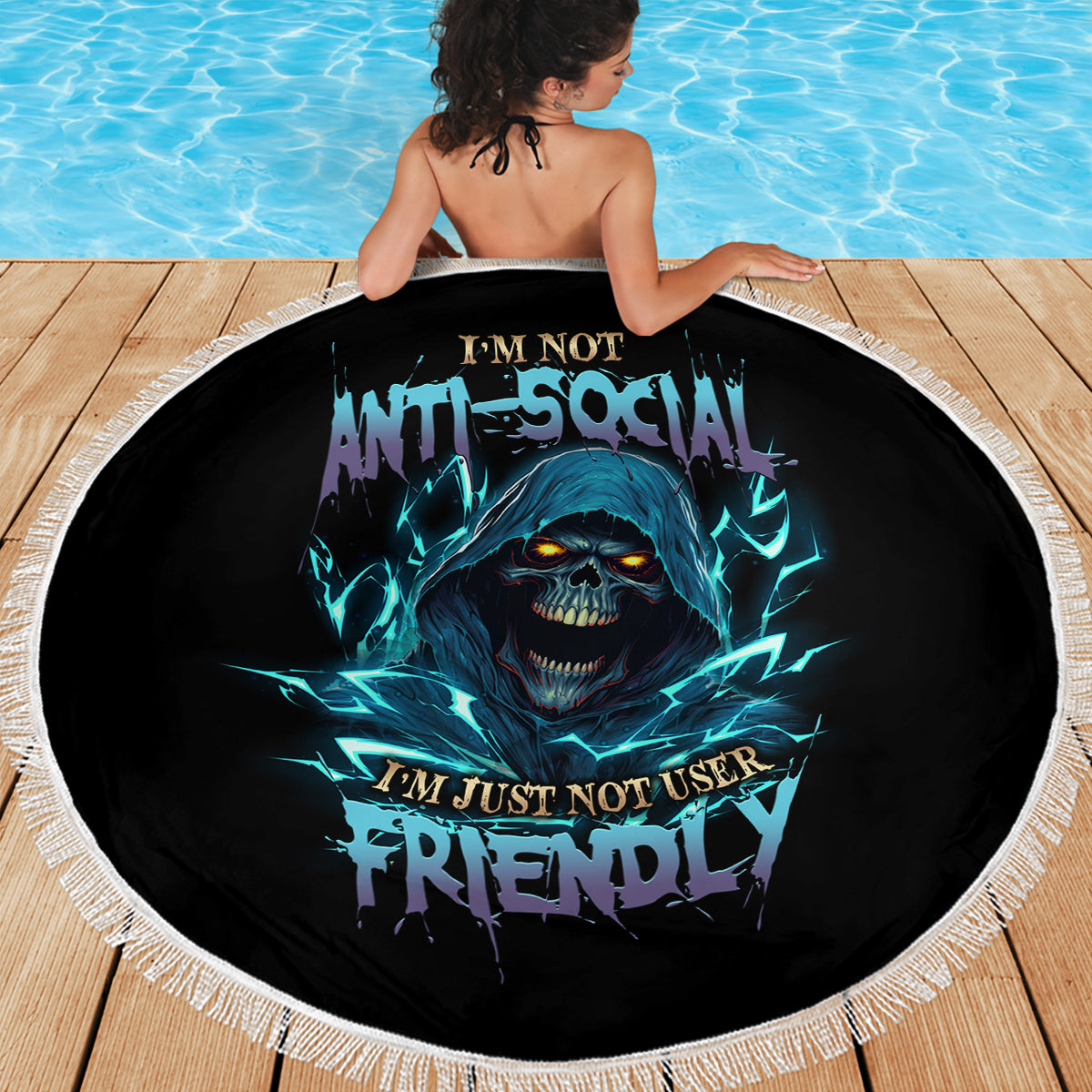 I'm Not Anti-social Mad Reaper Skull Beach Blanket - Wonder Print Shop