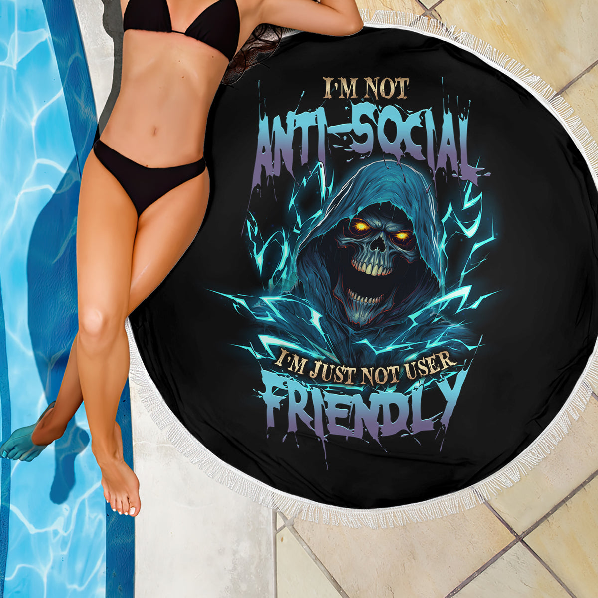 I'm Not Anti-social Mad Reaper Skull Beach Blanket - Wonder Print Shop