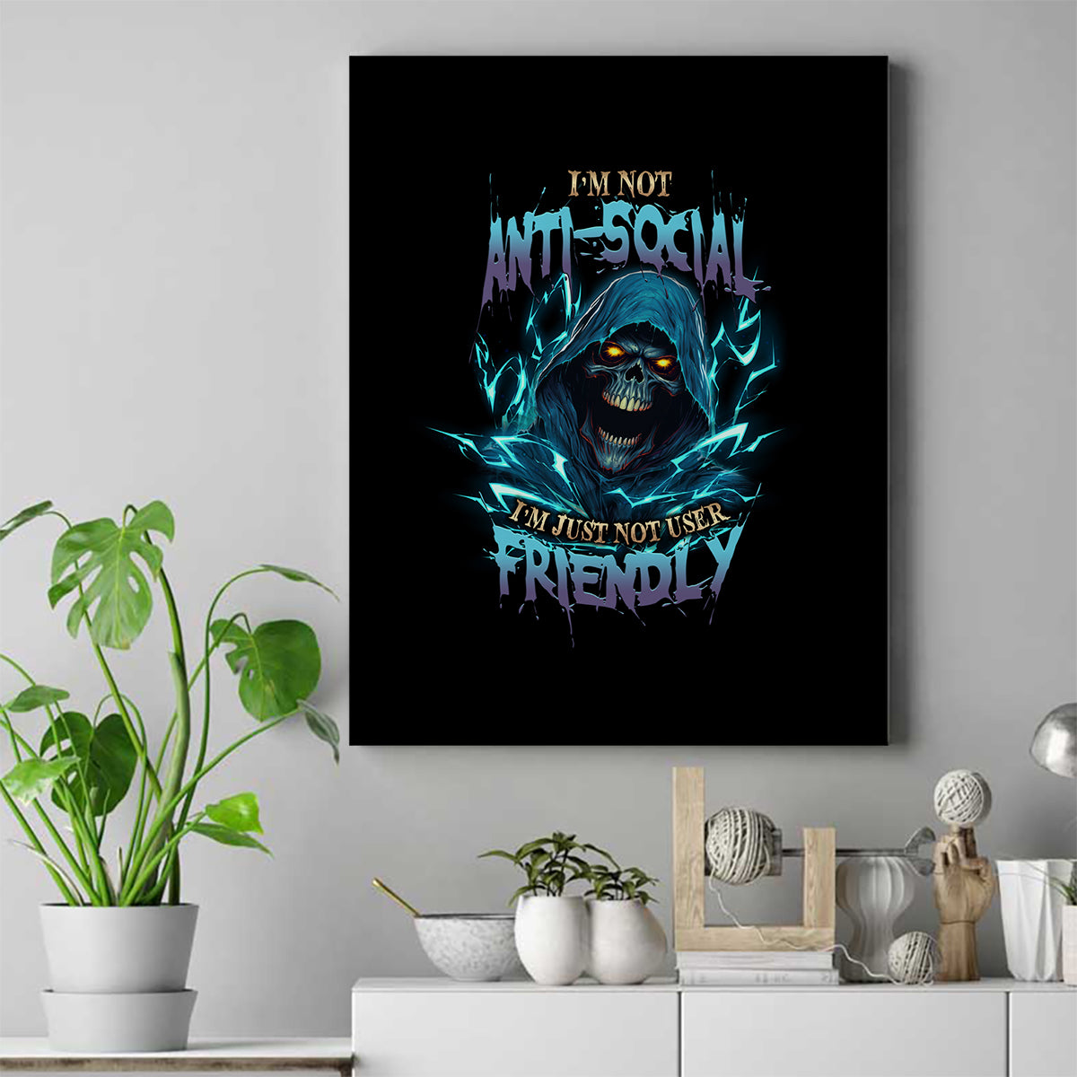 I'm Not Anti-social Mad Reaper Skull Canvas Wall Art - Wonder Print Shop