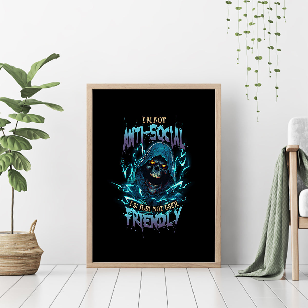 I'm Not Anti-social Mad Reaper Skull Canvas Wall Art - Wonder Print Shop