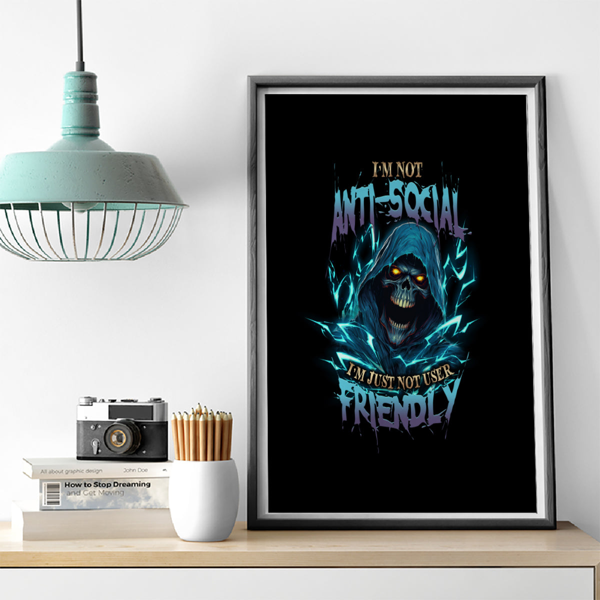 I'm Not Anti-social Mad Reaper Skull Canvas Wall Art - Wonder Print Shop