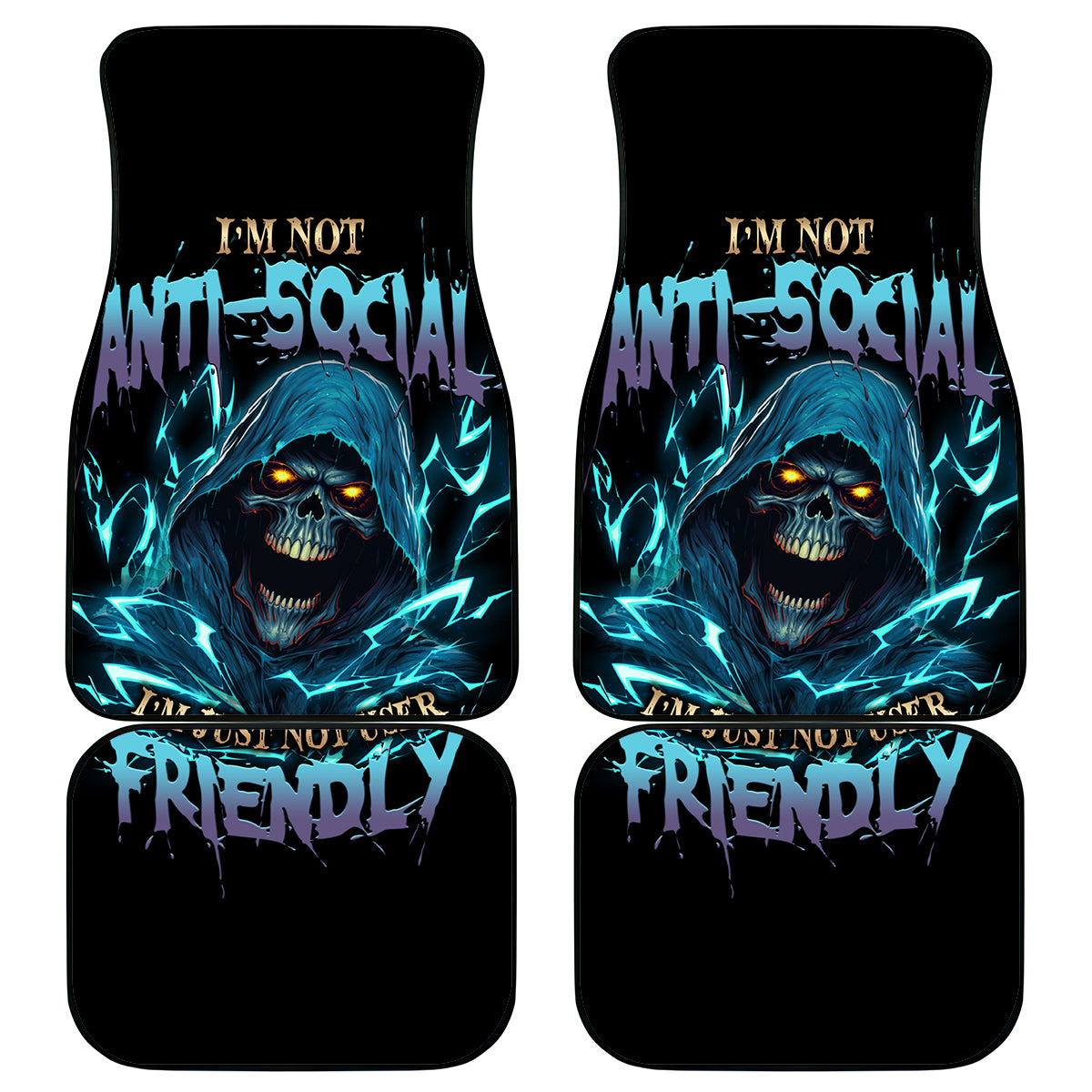 I'm Not Anti-social Mad Reaper Skull Car Mats - Wonder Print Shop