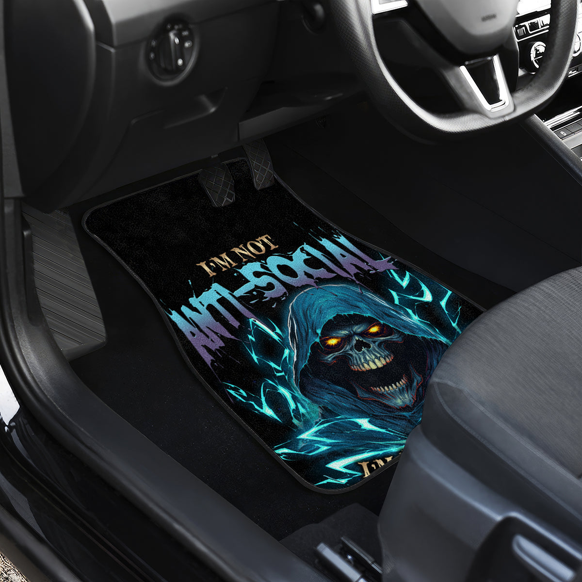 I'm Not Anti-social Mad Reaper Skull Car Mats - Wonder Print Shop