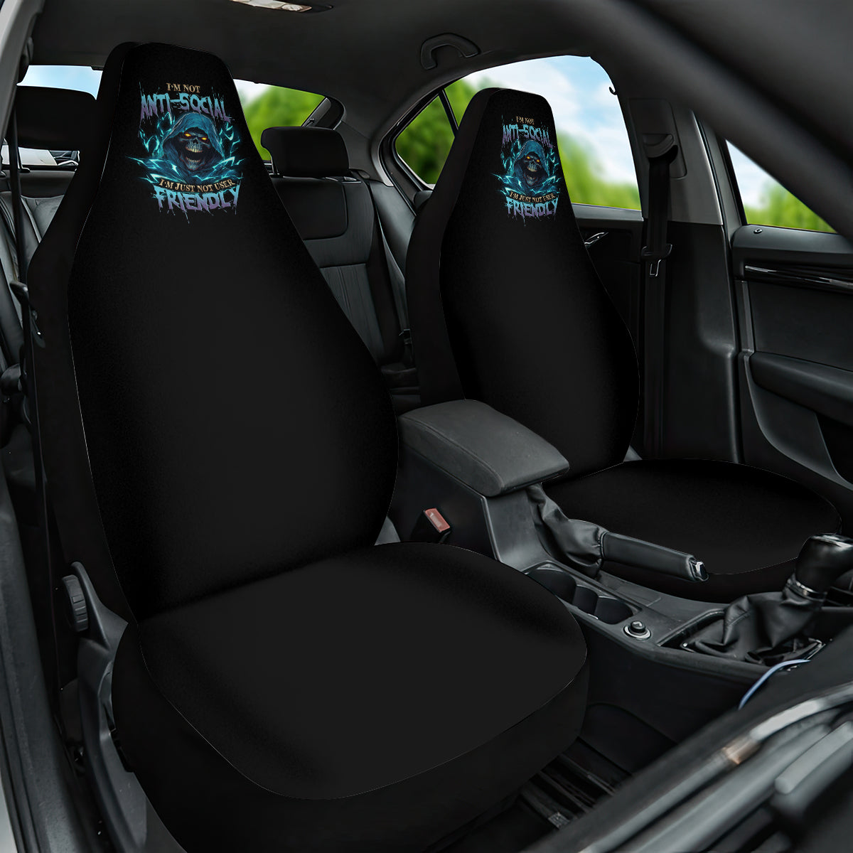 I'm Not Anti-social Mad Reaper Skull Car Seat Cover - Wonder Print Shop